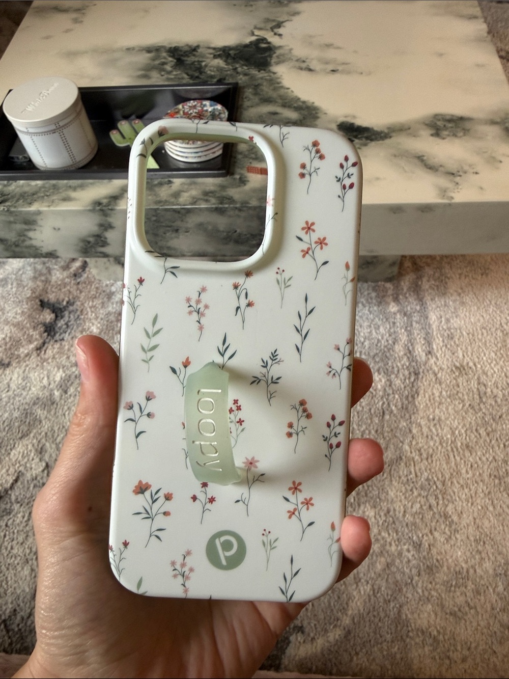Loopy Floral Print Phone Case in Sage Green - IPhone 16 Pro